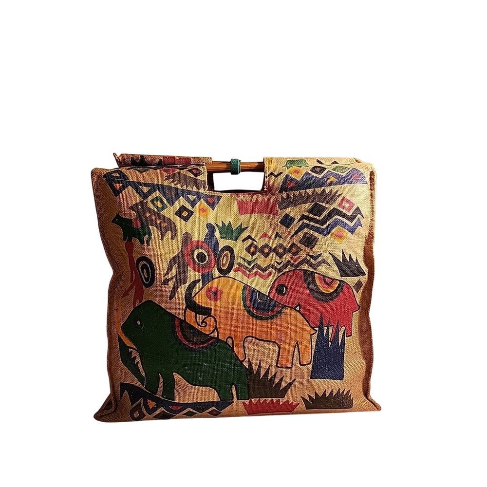 Wood Handled Elephant Tote Huge Big Bag Deep and Wide to Stash Tons Stylishly